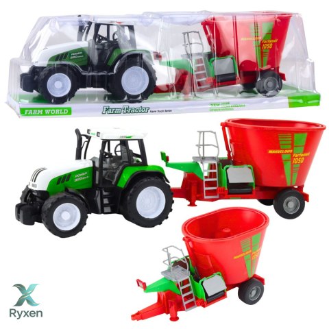 Traktor Rolniczy Farmerski Z Przyczepą Mieszalnik Paszy Zielony 50cm LEAN TOYS