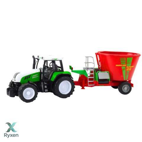 Traktor Rolniczy Farmerski Z Przyczepą Mieszalnik Paszy Zielony 50cm LEAN TOYS