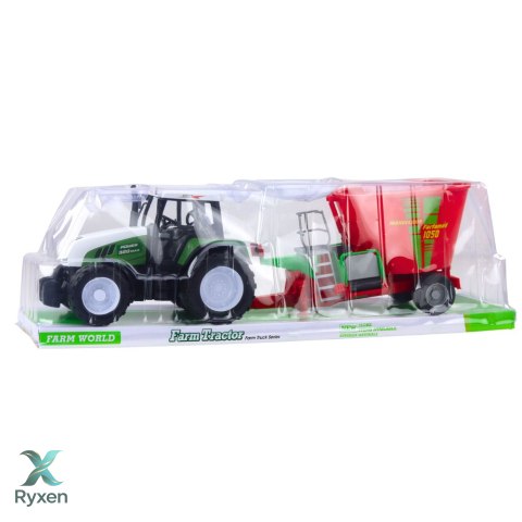 Traktor Rolniczy Farmerski Z Przyczepą Mieszalnik Paszy Zielony 50cm LEAN TOYS