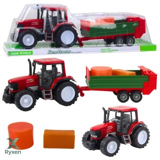 Traktor Rolniczy Farmerski Z Zieloną Przyczepą i Sianem Czerwony 62cm LEAN TOYS