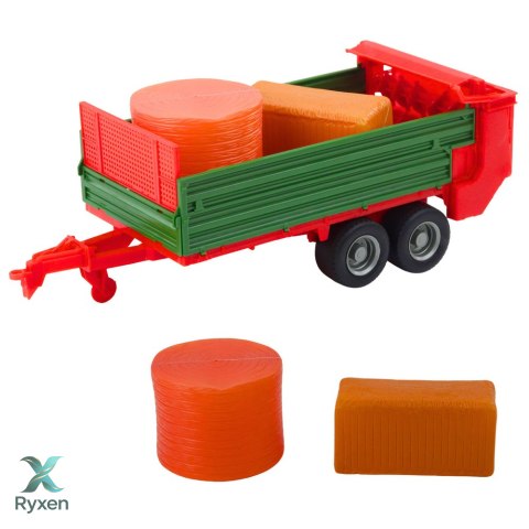 Traktor Rolniczy Farmerski Z Zieloną Przyczepą i Sianem Czerwony 62cm LEAN TOYS