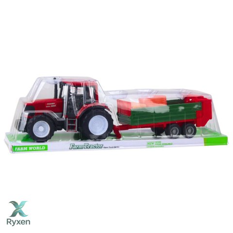 Traktor Rolniczy Farmerski Z Zieloną Przyczepą i Sianem Czerwony 62cm LEAN TOYS