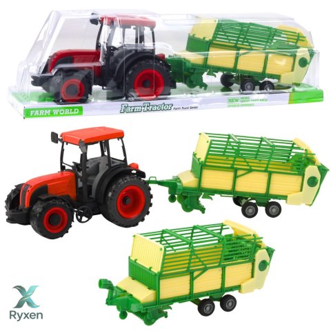 Traktor Rolniczy Farmerski Z Zielono-Żółtą Przyczepą Czerwony 50cm LEAN TOYS