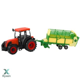 Traktor Rolniczy Farmerski Z Zielono-Żółtą Przyczepą Czerwony 50cm LEAN TOYS