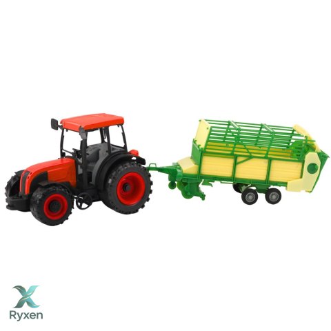 Traktor Rolniczy Farmerski Z Zielono-Żółtą Przyczepą Czerwony 50cm LEAN TOYS