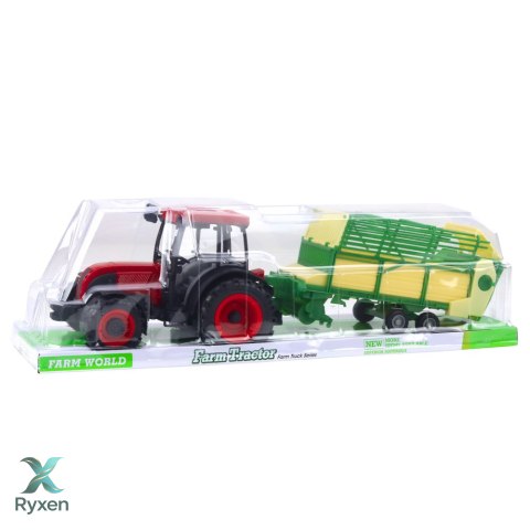 Traktor Rolniczy Farmerski Z Zielono-Żółtą Przyczepą Czerwony 50cm LEAN TOYS