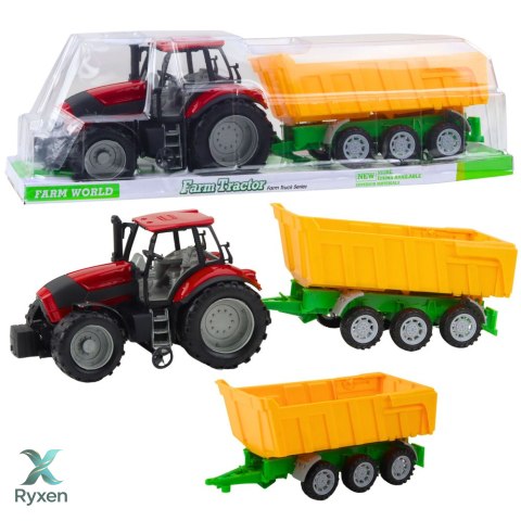 Traktor Rolniczy Farmerski Z Żółtą Przyczepą Czerwony 46cm LEAN TOYS