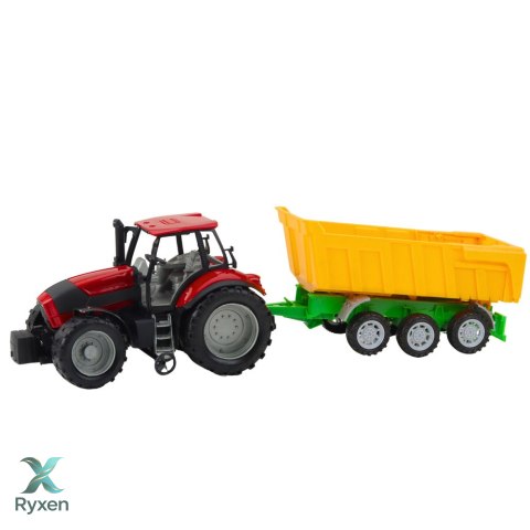 Traktor Rolniczy Farmerski Z Żółtą Przyczepą Czerwony 46cm LEAN TOYS