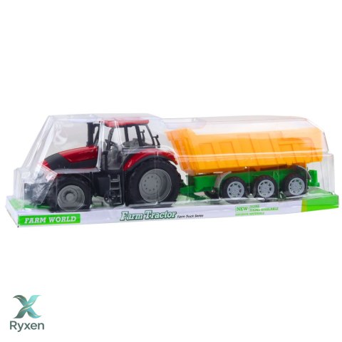 Traktor Rolniczy Farmerski Z Żółtą Przyczepą Czerwony 46cm LEAN TOYS