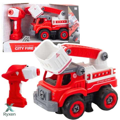 Wóz Strażacki Z Wysięgnikiem Do Skręcania Zdalnie Sterowany Wkrętarka 2w1 LEAN TOYS