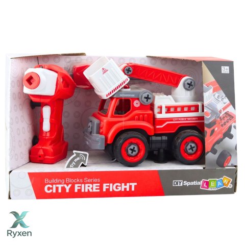Wóz Strażacki Z Wysięgnikiem Do Skręcania Zdalnie Sterowany Wkrętarka 2w1 LEAN TOYS