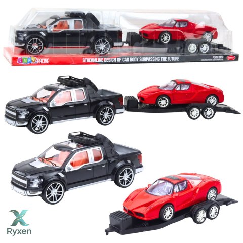 Zestaw Samochód Terenowy Czarny Laweta Samochód Czerwony Sportowy 59cm LEAN TOYS
