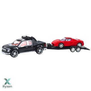 Zestaw Samochód Terenowy Czarny Laweta Samochód Czerwony Sportowy 59cm LEAN TOYS