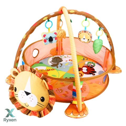 Mata Leżanka Kojec Dla Niemowlaka Basenik Zawieszki Kulki 20 szt 3w1 Lew LEAN TOYS