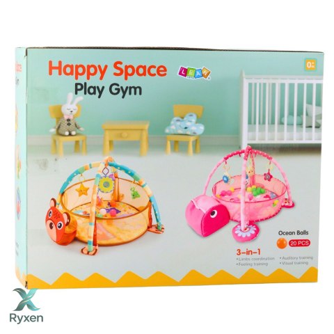 Mata Leżanka Kojec Dla Niemowlaka Basenik Zawieszki Kulki 20 szt 3w1 Lew LEAN TOYS