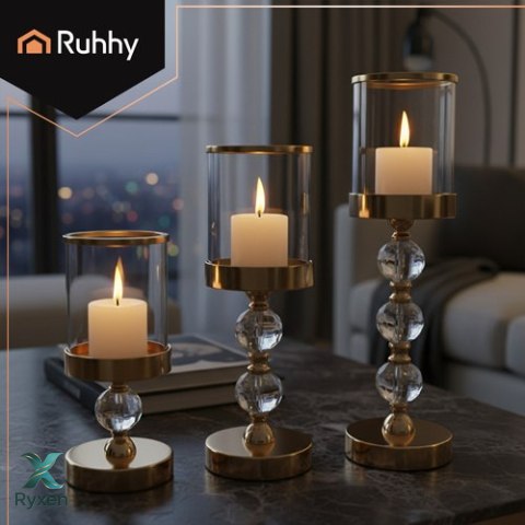 Świecznik - lampion zestaw 3szt. złoty Ruhhy 26487 RUHHY
