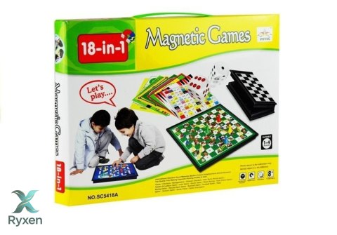 Zestaw Gier Rodzinnych 18w1 Szachy Magnetyczna Szachownica LEAN TOYS