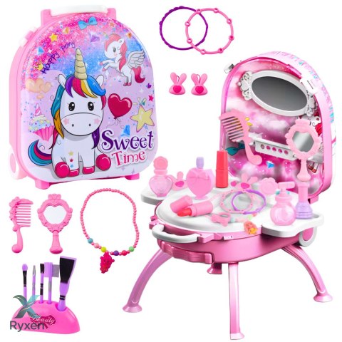 Zestaw Pięknośći Toaletka W Walizce 2w1 Akcesoria Jdnorożec Różowa LEAN TOYS