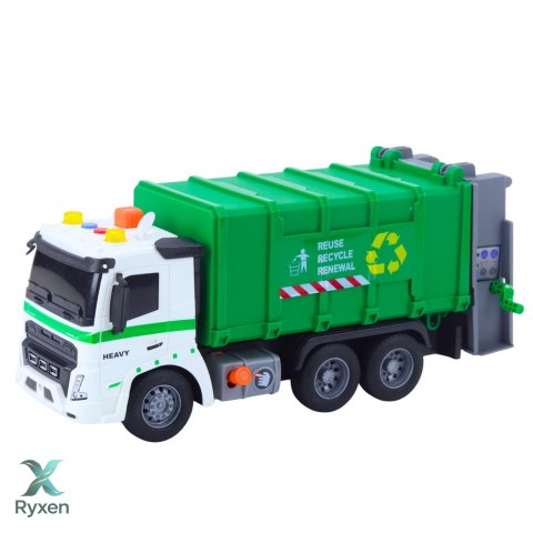 Ciężarówka Śmieciarka Pojemnik Na Śmieci Światła Dźwięki Zielona 1:16 LEAN TOYS