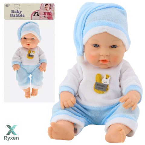 Lalka Bobas W Niebieskiej Piżamce Czapeczka Ruchome Rączki Nóżki 30cm LEAN TOYS