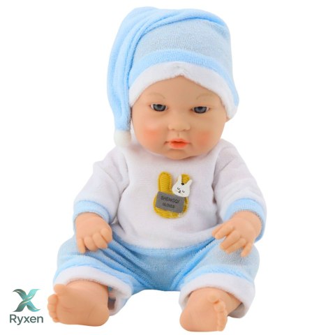 Lalka Bobas W Niebieskiej Piżamce Czapeczka Ruchome Rączki Nóżki 30cm LEAN TOYS