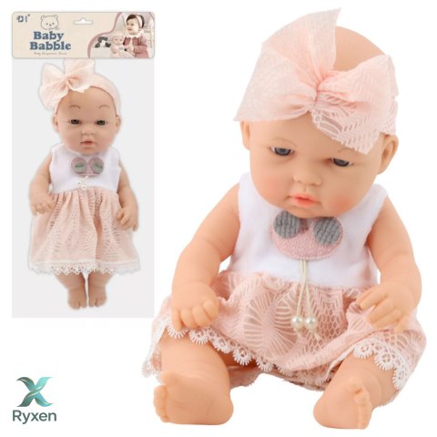 Lalka Bobas W Różowej Sukience Opaska Ruchome Rączki Nóżki 30cm LEAN TOYS
