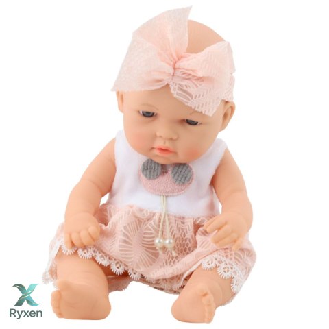 Lalka Bobas W Różowej Sukience Opaska Ruchome Rączki Nóżki 30cm LEAN TOYS