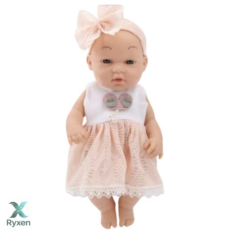 Lalka Bobas W Różowej Sukience Opaska Ruchome Rączki Nóżki 30cm LEAN TOYS