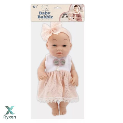 Lalka Bobas W Różowej Sukience Opaska Ruchome Rączki Nóżki 30cm LEAN TOYS