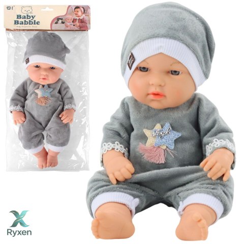 Lalka Bobas W Szarej Piżamce Czapeczka Ruchome Rączki Nóżki 30cm LEAN TOYS