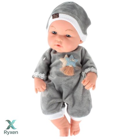 Lalka Bobas W Szarej Piżamce Czapeczka Ruchome Rączki Nóżki 30cm LEAN TOYS