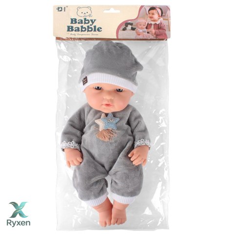 Lalka Bobas W Szarej Piżamce Czapeczka Ruchome Rączki Nóżki 30cm LEAN TOYS