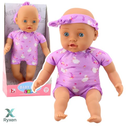 Lalka Niemowlę w Fioletowym Body Miękki Brzuszek Opaska Z Kokardką 31 cm LEAN TOYS