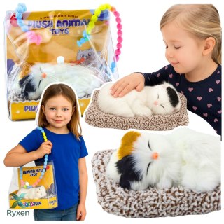 Śpiący Biały Kot Na Poduszce Figurka z Futerkiem Torba Dźwięki LEAN TOYS