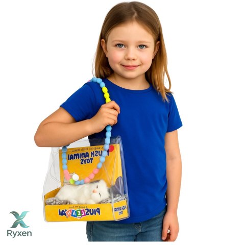 Śpiący Biały Kot Na Poduszce Figurka z Futerkiem Torba Dźwięki LEAN TOYS