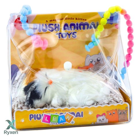 Śpiący Biały Kot Na Poduszce Figurka z Futerkiem Torba Dźwięki LEAN TOYS