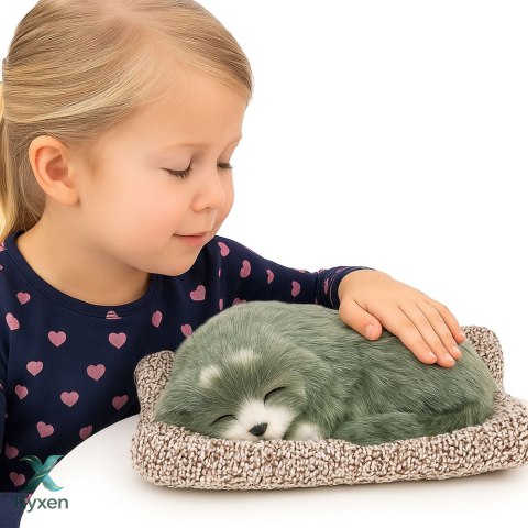 Śpiący Pies Husky Na Poduszce Figurka z Futerkiem Torba Dźwięki LEAN TOYS