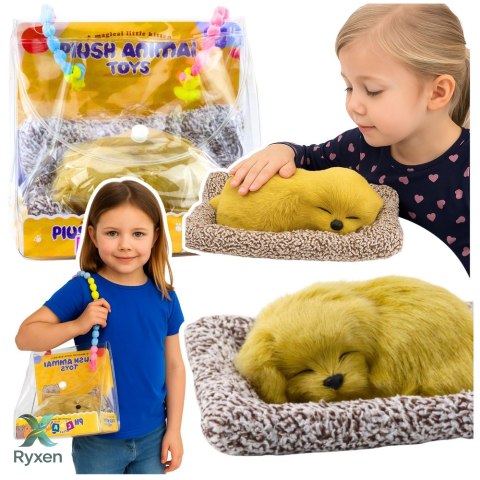 Śpiący Pies Labrador Szczeniak Na Poduszce Figurka z Futerkiem Torba LEAN TOYS