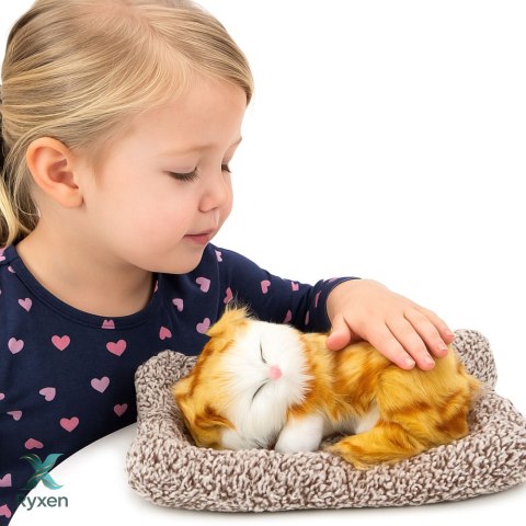 Śpiący Rudy Kot Na Poduszce Figurka z Futerkiem Torba Dźwięki LEAN TOYS