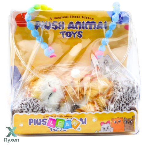 Śpiący Rudy Kot Na Poduszce Figurka z Futerkiem Torba Dźwięki LEAN TOYS