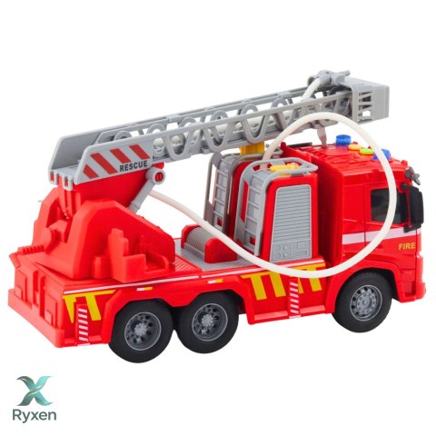 Wóz Strażacki Straż Pożarna Drabina Światła Dźwięki Rozpylanie Wody 1:16 LEAN TOYS