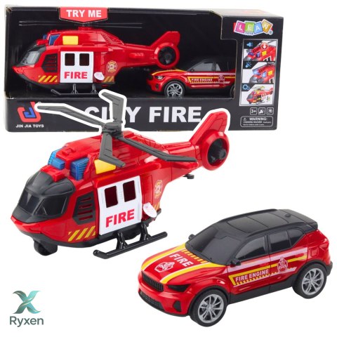 Zestaw Helikopter Samochód Strażacki Straż Pożarna Światła Dźwięki LEAN TOYS