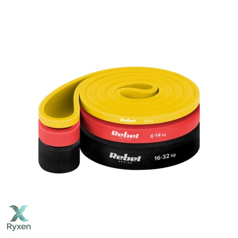 Zestaw gum do ćwiczeń TPE - Power Band PT-S3, 4-32 kg, 3 gumy TPE, REBEL ACTIVE Rebel