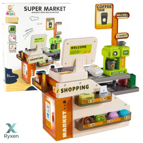 Kasa Fiskalna Sklepowa Kawiarnia Akcesoria Światła Dźwięki 70 el. LEAN TOYS