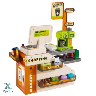 Kasa Fiskalna Sklepowa Kawiarnia Akcesoria Światła Dźwięki 70 el. LEAN TOYS