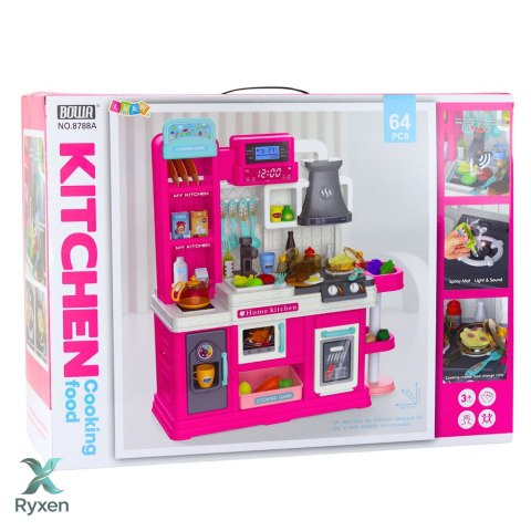 Kuchnia Dla Dzieci Obieg Wody Zmiana Koloru Żywności Para Różowa 64 el. LEAN TOYS