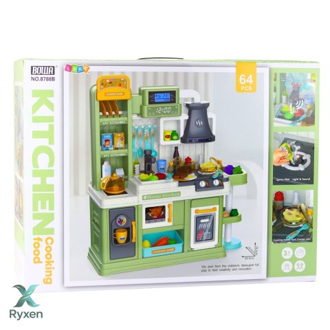Kuchnia Dla Dzieci Obieg Wody Zmiana Koloru Żywności Para Zielona 64 el. LEAN TOYS
