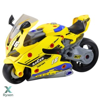 Motocykl Do Rozkręcania 2w1 DIY Warsztat Światła Dźwięki Dym Żółty 43cm LEAN TOYS