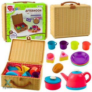 Zestaw Do Herbaty w Koszyku Filiżanki Talerzyki Słodkości 23 el. LEAN TOYS