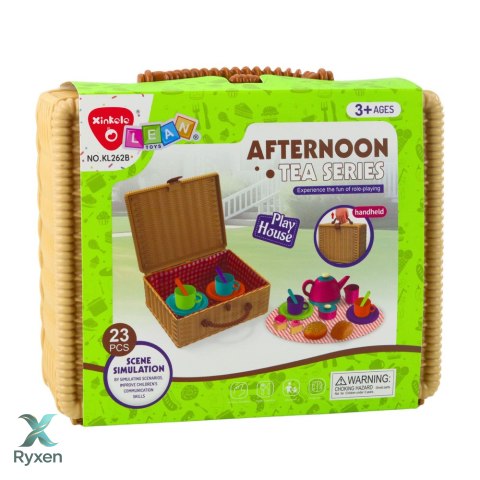 Zestaw Do Herbaty w Koszyku Filiżanki Talerzyki Słodkości 23 el. LEAN TOYS